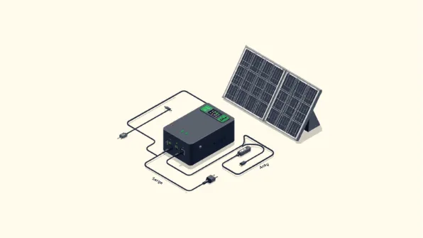 Mobile Energiestation mit Solarpanel, Kabeln und Zubehör.
