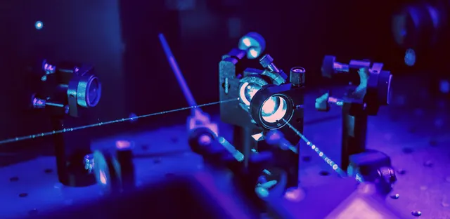 Optical setup on a laboratory table